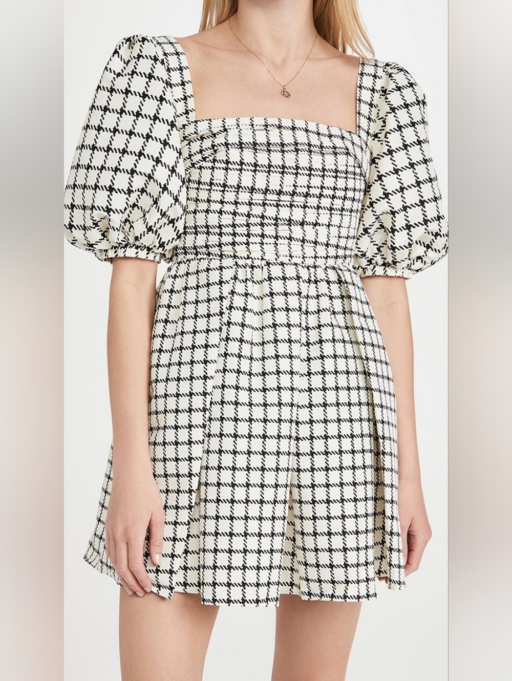 Self-Portrait Monochrome Check Puff-Sleeve Mini Dress Size Us 4